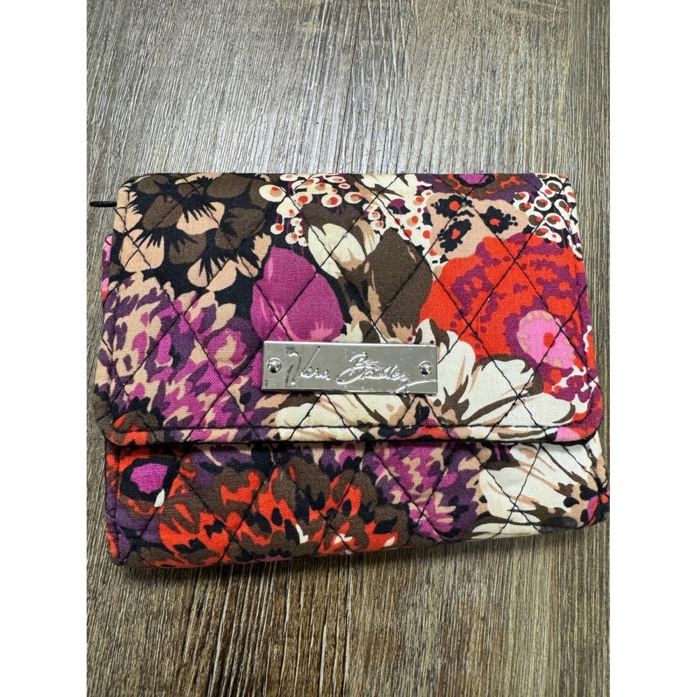 Vera Bradley Plum Crazy Quilted Trifold Wallet Floral Purple Pink Multicolor